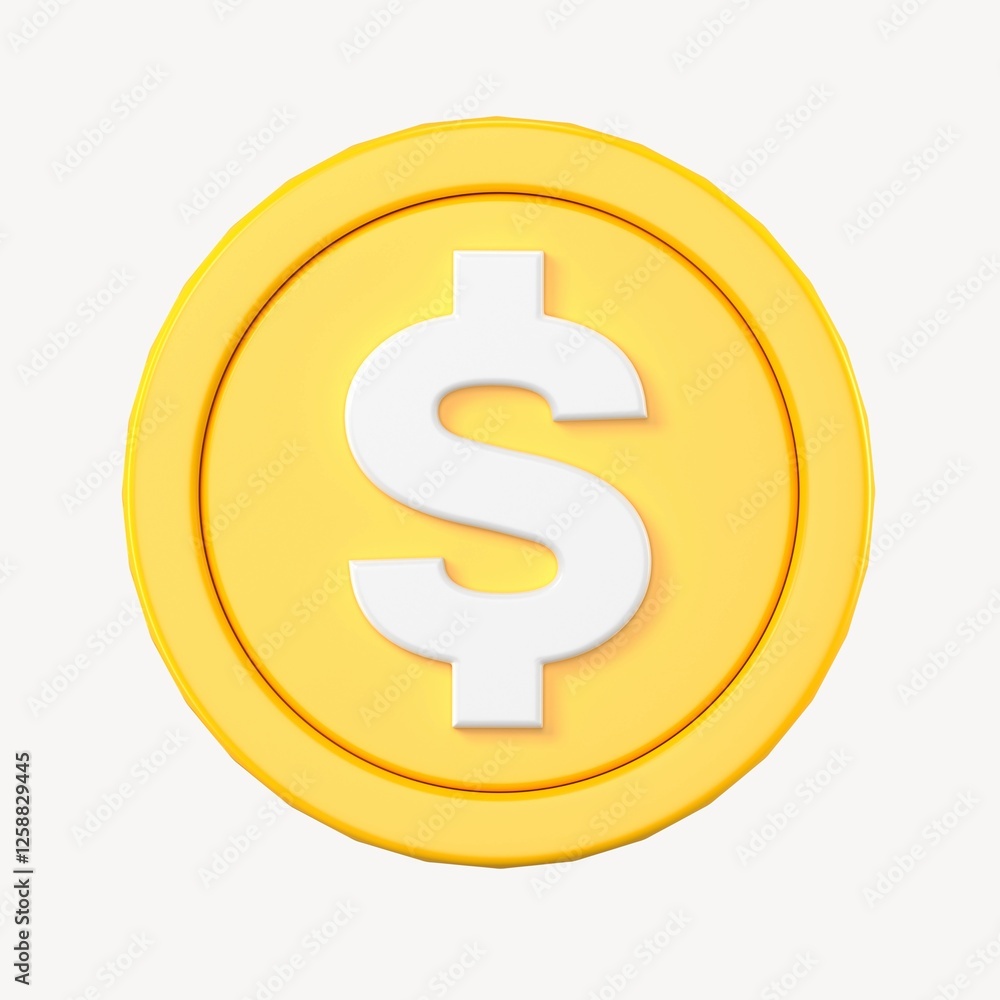 US Dollar coin, 3D clipart, American currency exchange US Dollar coin, 3D clipart, American currency exchange