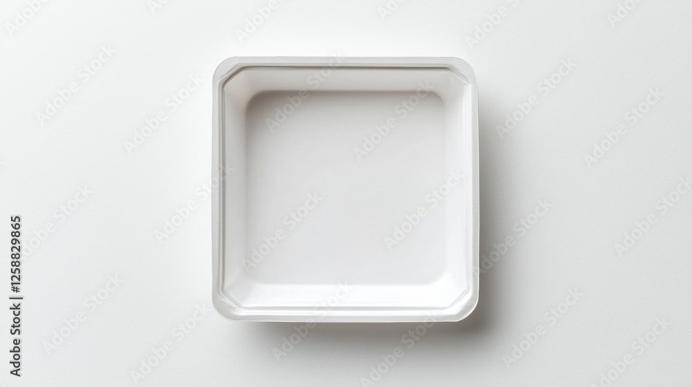 Square white container with no contents placed on a plain background indicating minimalism in design and functionality Square white container with no contents placed on a plain background indicating minimalism in design and functionality