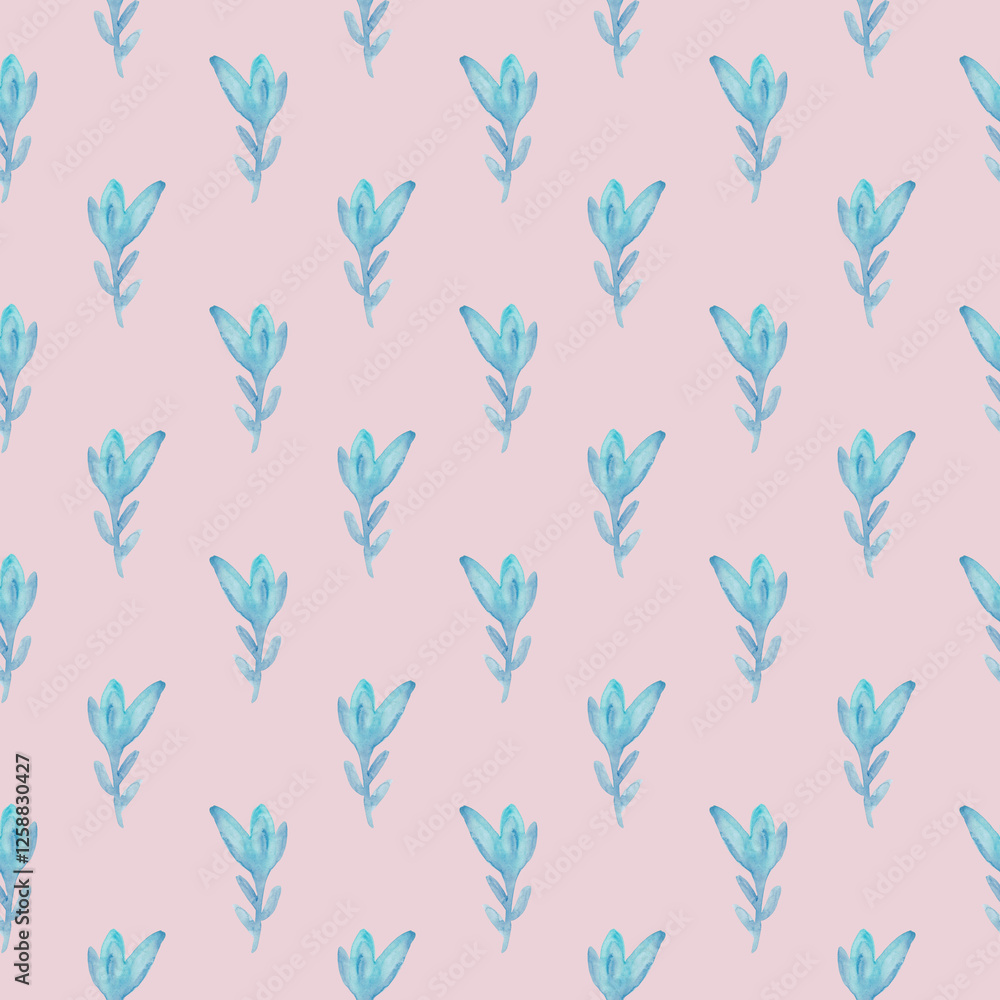 Watercolor seamless pattern with herbs and flowers. Romantic floral background. Fabric design. Watercolor seamless pattern with herbs and flowers. Romantic floral background. Fabric design.