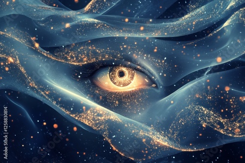 artificial intelligence. thoughts. symbols. AI. mysticism. brain. creativity. space. abstract. dark blue., futuristic atmosphere. conceptual art.