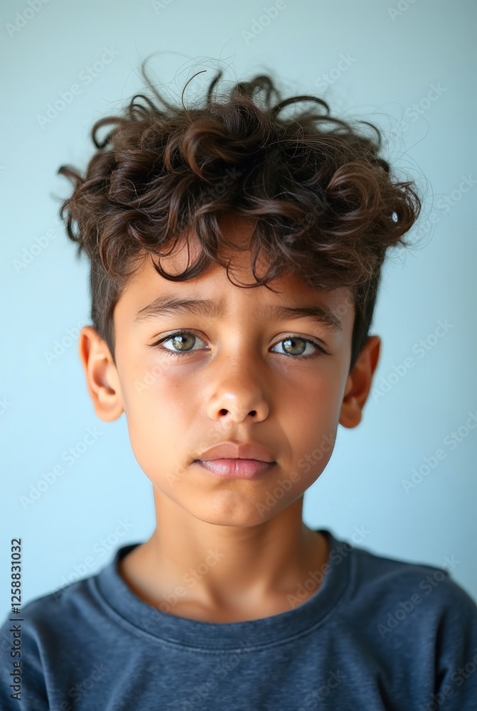 Portrait of sad child expressing negative emotions on blue background Portrait of sad child expressing negative emotions on blue background