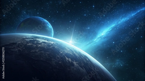 Futuristic background minimalist​
  Cosmic Landscape with Glowing Planets, Space Nebula, and Sci-Fi Atmosphere