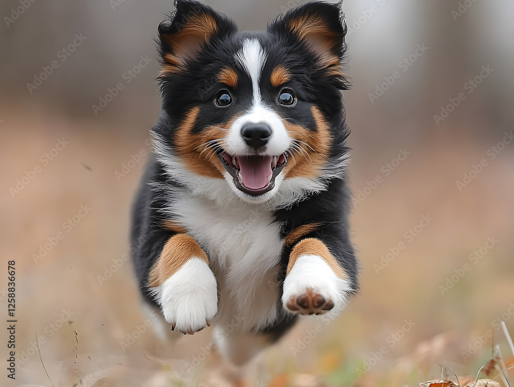 Curious Puppy Joyfully Jumping in a Playful Pose Against a Bright White Background Curious Puppy Joyfully Jumping in a Playful Pose Against a Bright White Background