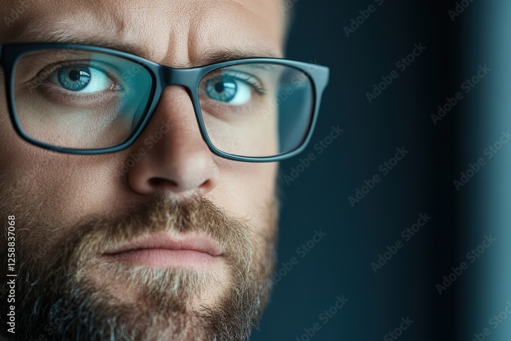 man with glasses looking intently man with glasses looking intently