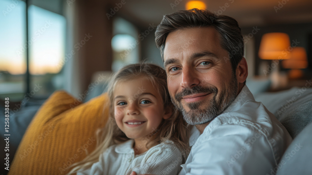 A picture of a friendly white professional realtor talking to a family in their living room. A picture of a friendly white professional realtor talking to a family in their living room.
