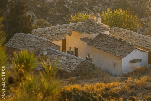Obraz na płótnie holy monastery of Evangelistrias Mavrianou (Μονή Ευαγγελισμού Μαυριάνου), Nanoura, Ikaria, North Aegean Islands, Greece w salonie