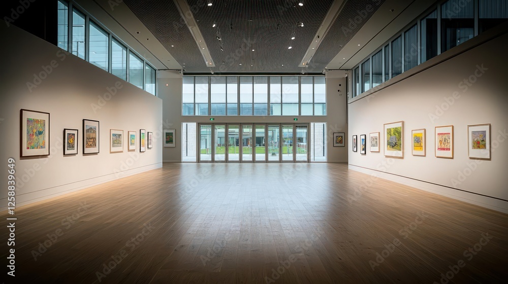 Modern Art Gallery Interior with Artwork Display Modern Art Gallery Interior with Artwork Display