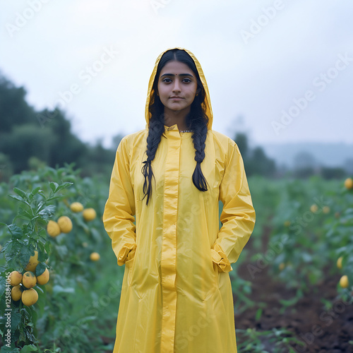 Young Woman in Yellow Raincoat
