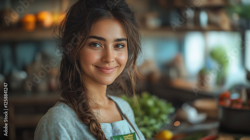 Smiling Woman in a Cozy Cafe