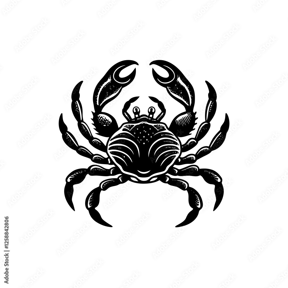 Fototapeta premium crab linocut isolated on white background 