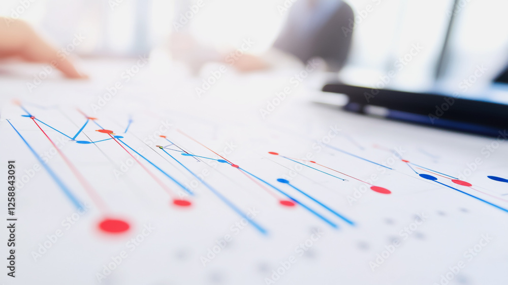 Fototapeta premium Professional business team working on a project together in the office Using innovation economic growth charts and network connections to accompany the data. in analyzing future trends