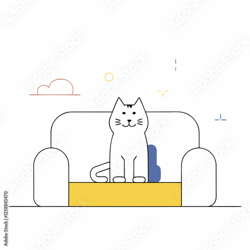 Minimalist Cat Relaxing on the Sofa