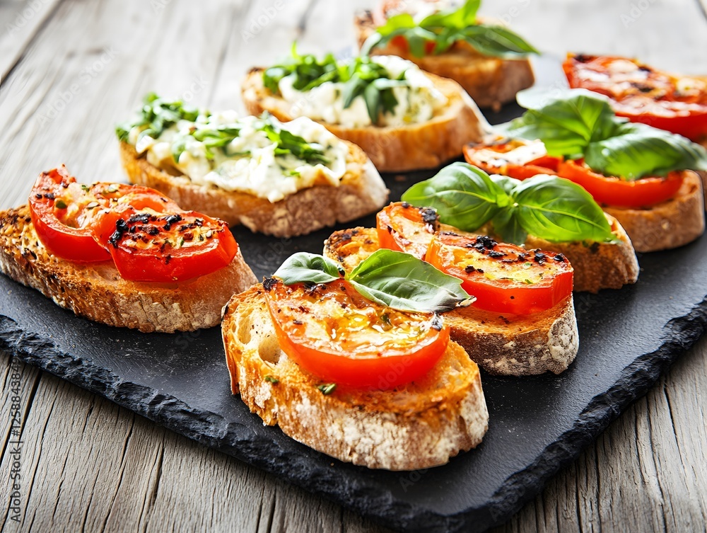 Delicious Bruschetta with Roasted Tomatoes and Basil Delicious Bruschetta with Roasted Tomatoes and Basil