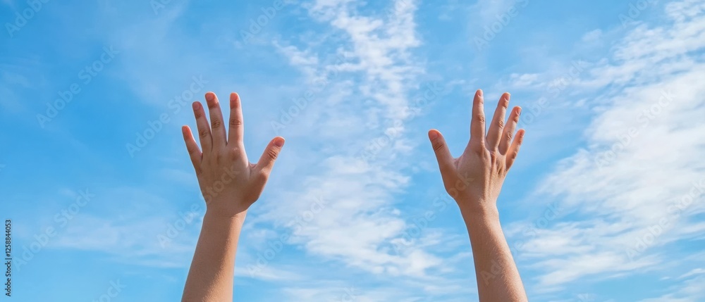 hands reaching towards a bright blue sky hands reaching towards a bright blue sky