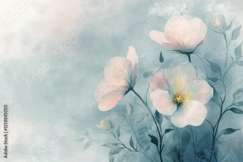 Abstract Spring Flowers Watercolor Background with Copy Space for Design Projects