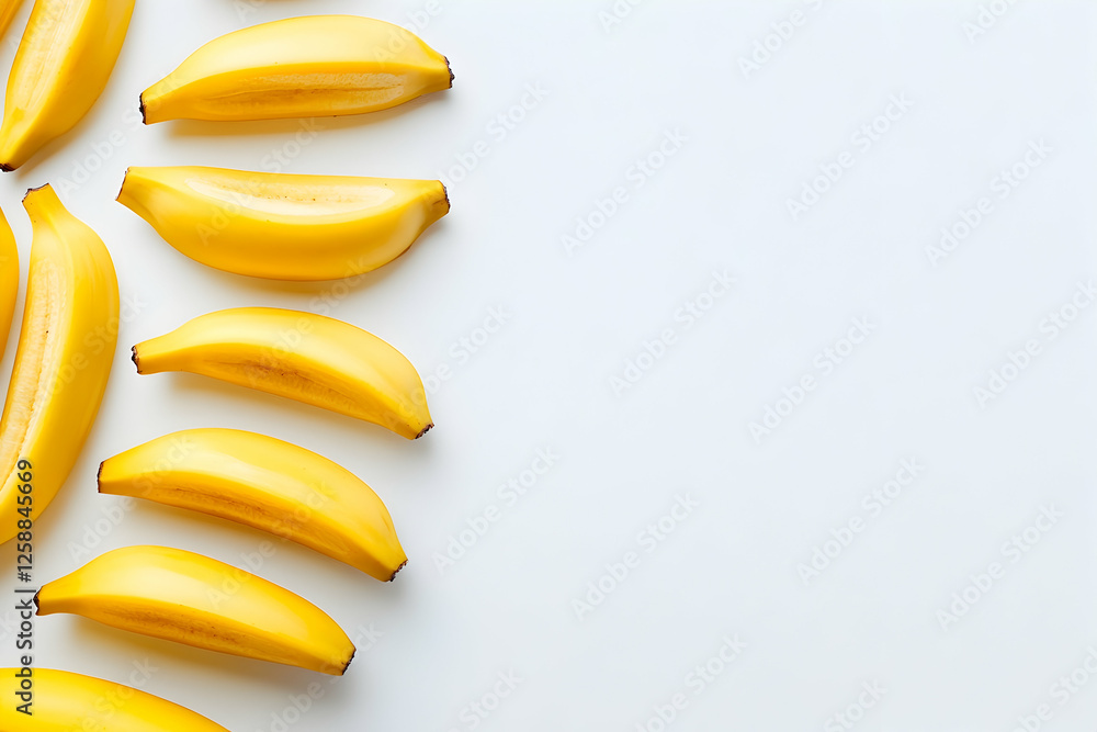 Fresh yellow bananas on a white background for a nutritious snack Fresh yellow bananas on a white background for a nutritious snack