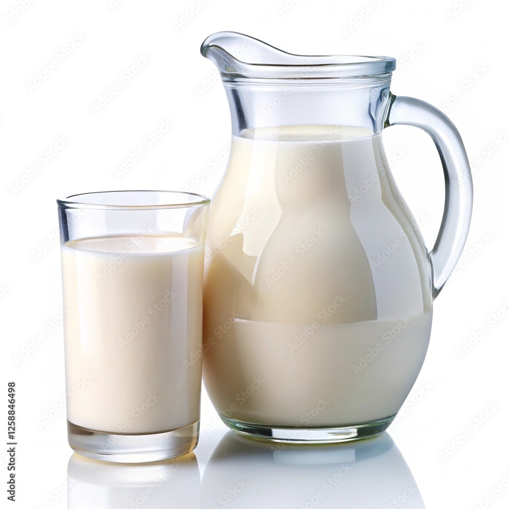jug and a glass of milk isolated on background jug and a glass of milk isolated on background