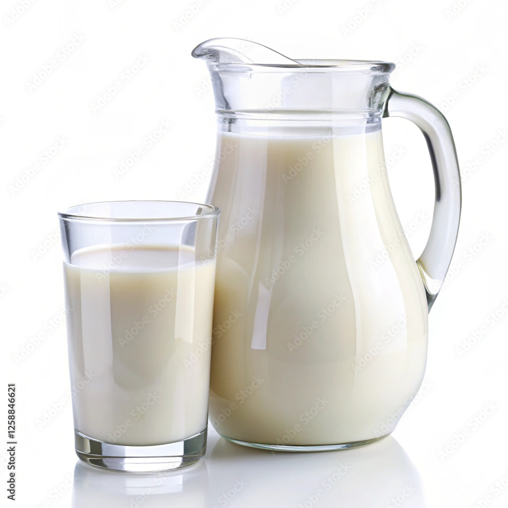 jug and a glass of milk isolated on background jug and a glass of milk isolated on background