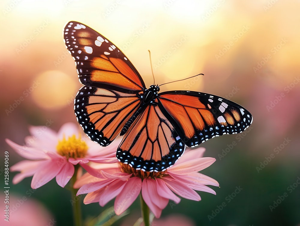 Obraz premium Vibrant Butterfly on Pink Flower Against a Soft Background