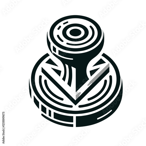 Stamp in a minimalistic black-and-white line art style for branding and documentation concepts