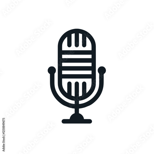 Microphone in a minimalistic black-and-white line art style for audio and podcasting concepts