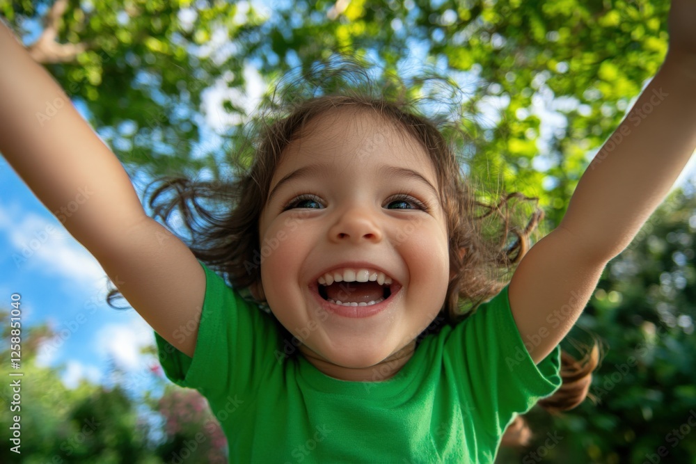 happy girl with arms outstretched in garden happy girl with arms outstretched in garden