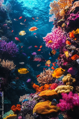 Underwater marine life vibrant reef, corals & tropical fish