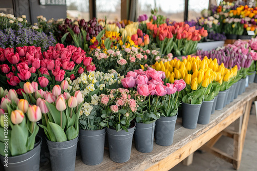 Wallpaper Mural Vibrant Generative AI Floral Display Featuring Roses, Ranunculus, and Seasonal Flowers at a Flower Market Torontodigital.ca