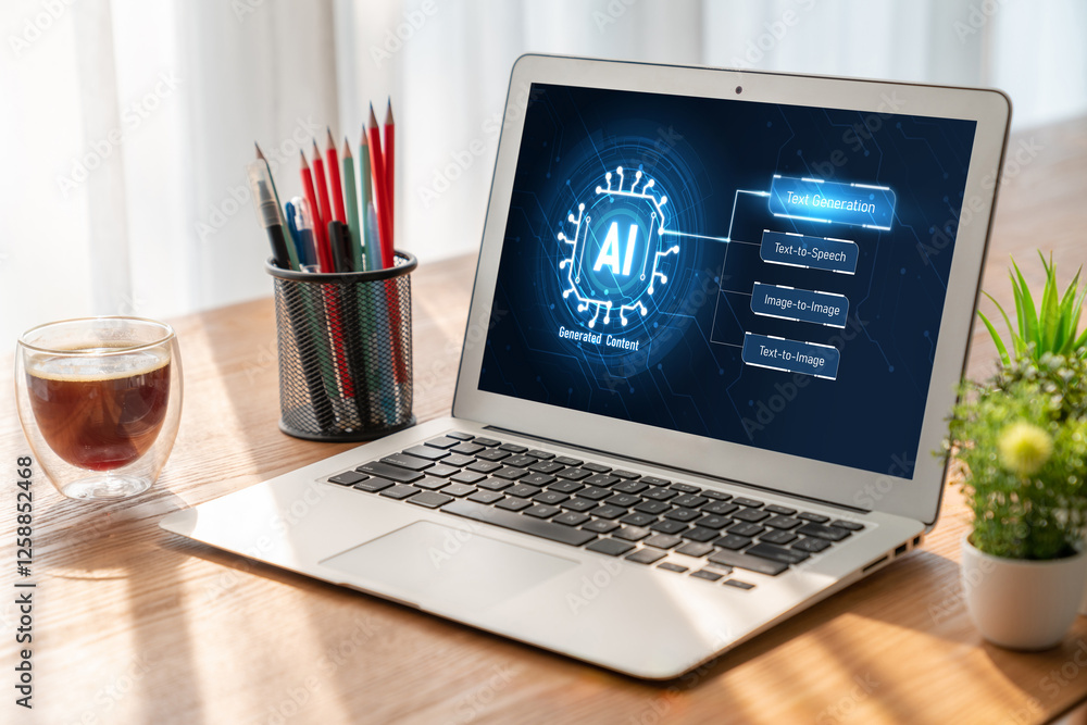 Fototapeta premium Generative AI virtual assistant tools for prompt engineer and user for ease of engage artificial intelligence AI technology help people to work with generative AI functions by prompting the AI snugly