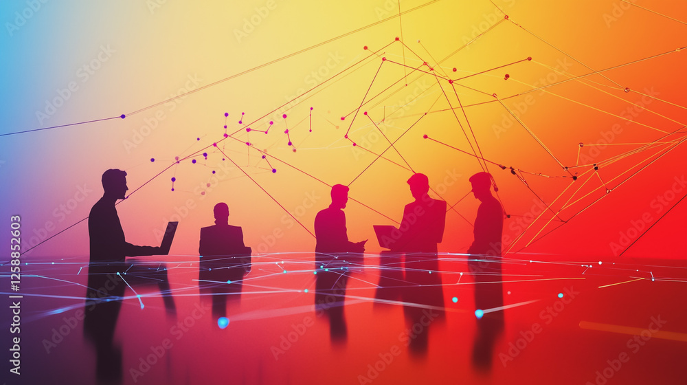Fototapeta premium Professional business team working on a project together in the office Using innovation economic growth charts and network connections to accompany the data. in analyzing future trends