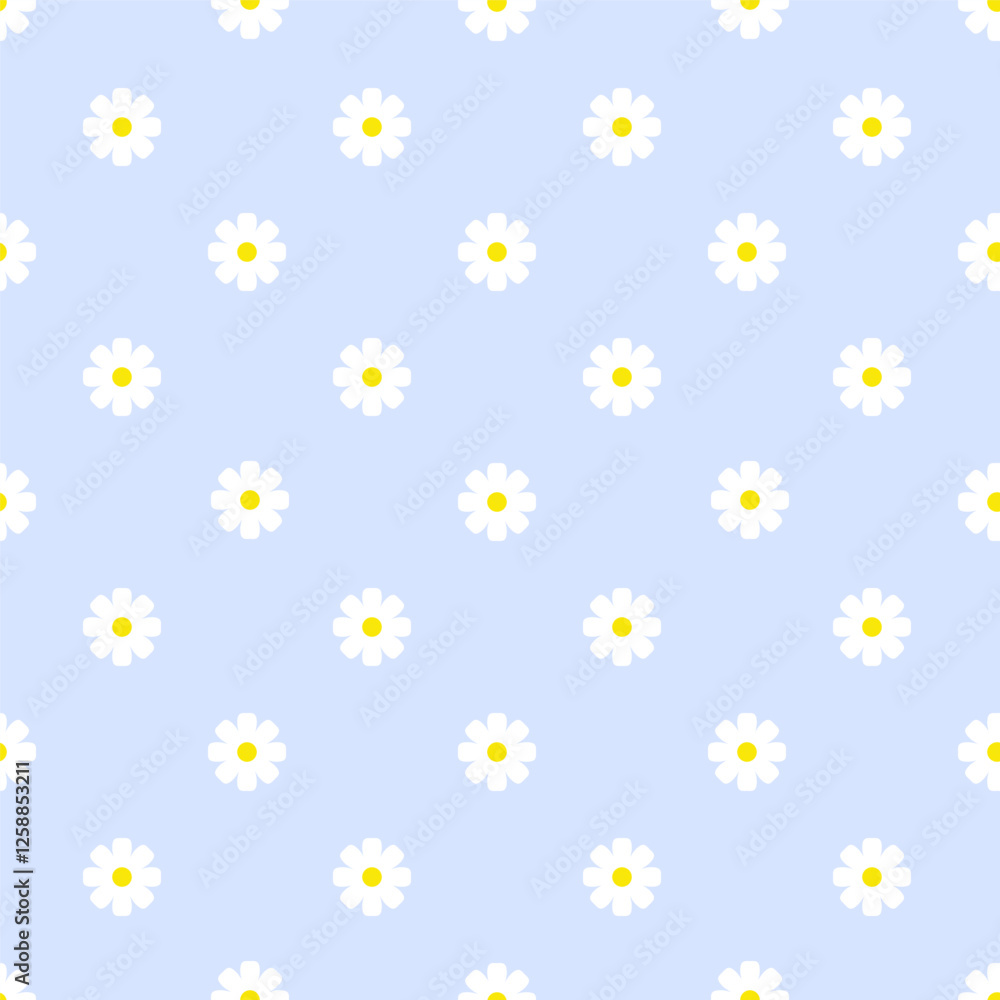 Obraz premium Seamless pattern of small daisies on a pastel blue background