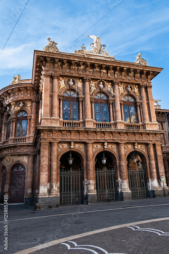 Obraz na płótnie Architectural details of the Massimo Bellini Theater (Teatro Massimo Bellini, 1890). Catania, Sicily, Italy. w salonie