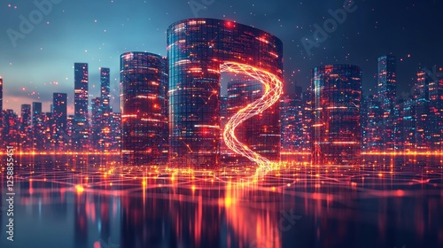 Wallpaper Mural Futuristic Cityscape: Neon Lights and Digital Architecture Torontodigital.ca