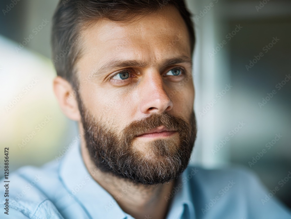 Fototapeta premium Man with Beard Looking Thoughtful