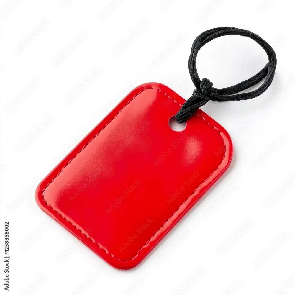 Fototapeta premium Vibrant Red Tag with Black Rope for Various Uses and Applications