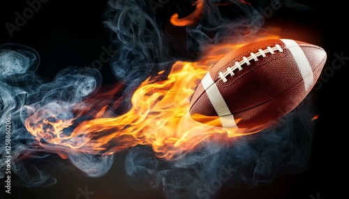 american football ball flying in fire and smoke background