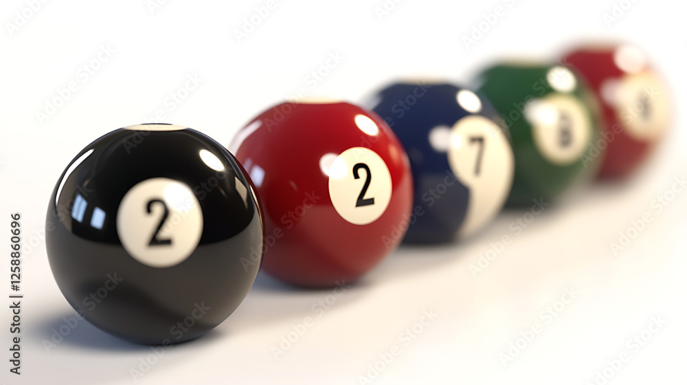 Five Numbered Billiard Balls on White Background Five Numbered Billiard Balls on White Background