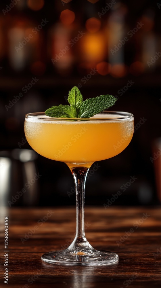 Delightful citrus cocktail garnished with fresh mint served in a stylish glass at an elegant bar Delightful citrus cocktail garnished with fresh mint served in a stylish glass at an elegant bar
