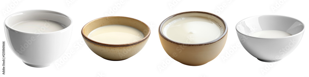 A bowl of milk isolated on transparent background ,PNG, set of A bowl of milk isolated on transparent background ,PNG, set of