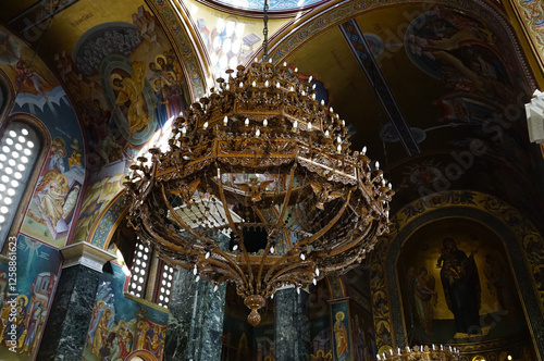 Magnificent chandelier in an Orthodox church in Thessaloniki Greece