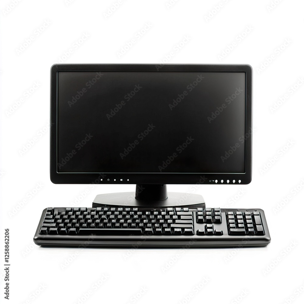 Computer and Keyboard on White Background for Office Theme Computer and Keyboard on White Background for Office Theme