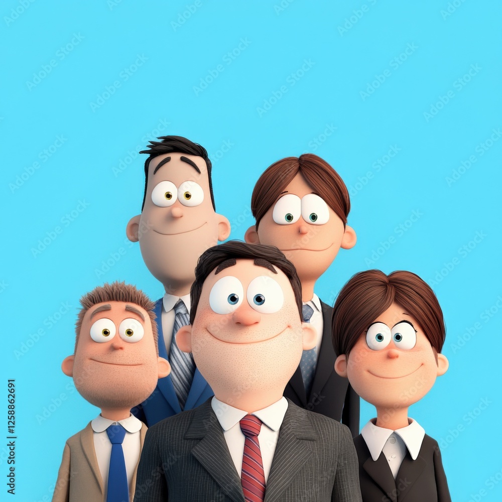 Cartoon Characters in Business Attire on Blue Background Cartoon Characters in Business Attire on Blue Background