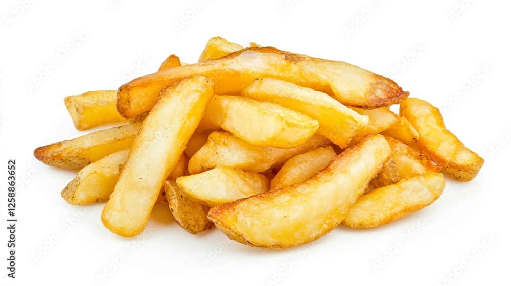 Golden Fried Chips Isolated on a Bright White Background Golden Fried Chips Isolated on a Bright White Background