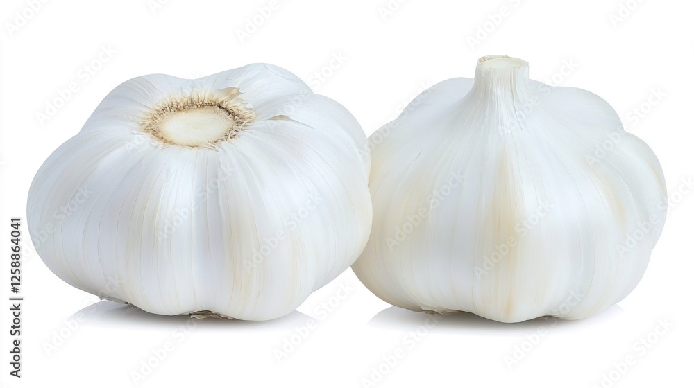 Obraz premium Garlic Bulbs Isolated on White Background for Culinary Use