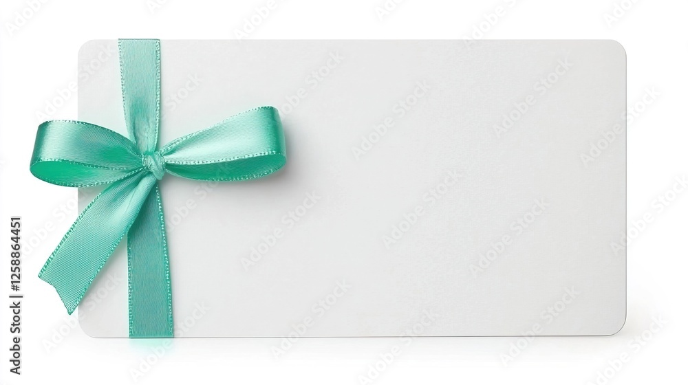 Plain Card with Green Ribbon Bow Isolated on White Background Plain Card with Green Ribbon Bow Isolated on White Background
