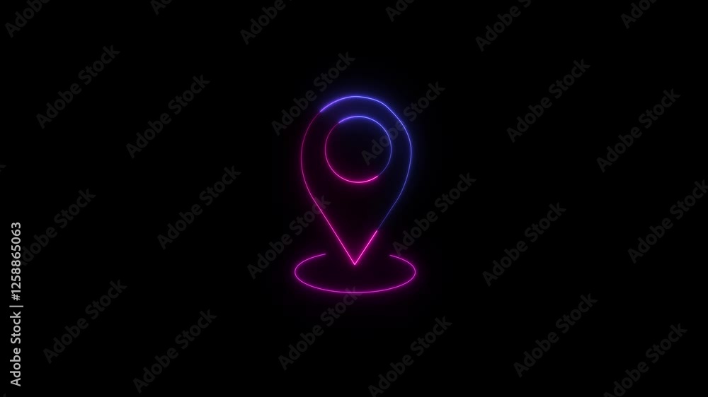 Neon location pin moving animation. Glowing Neon location pin map marker. navigation mark, location marker on black background. Neon location pin moving animation. Glowing Neon location pin map marker. navigation mark, location marker on black background.