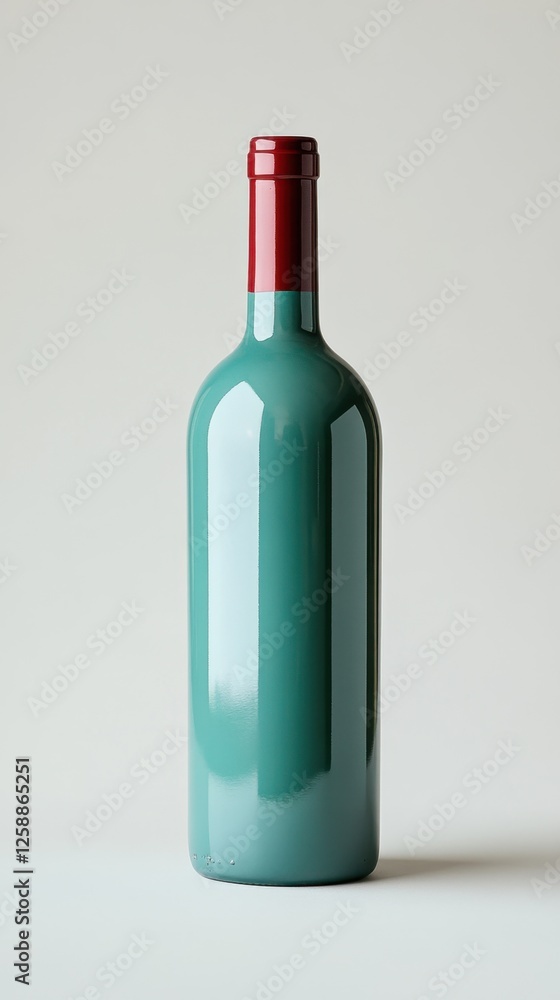 Elegant green bottle with contrasting red cap displayed against a soft, neutral background in a minimalist setting Elegant green bottle with contrasting red cap displayed against a soft, neutral background in a minimalist setting