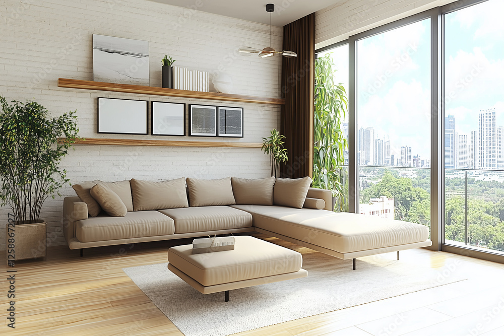 Interior of living room with sofa 3d render . Interior of living room with sofa 3d render .