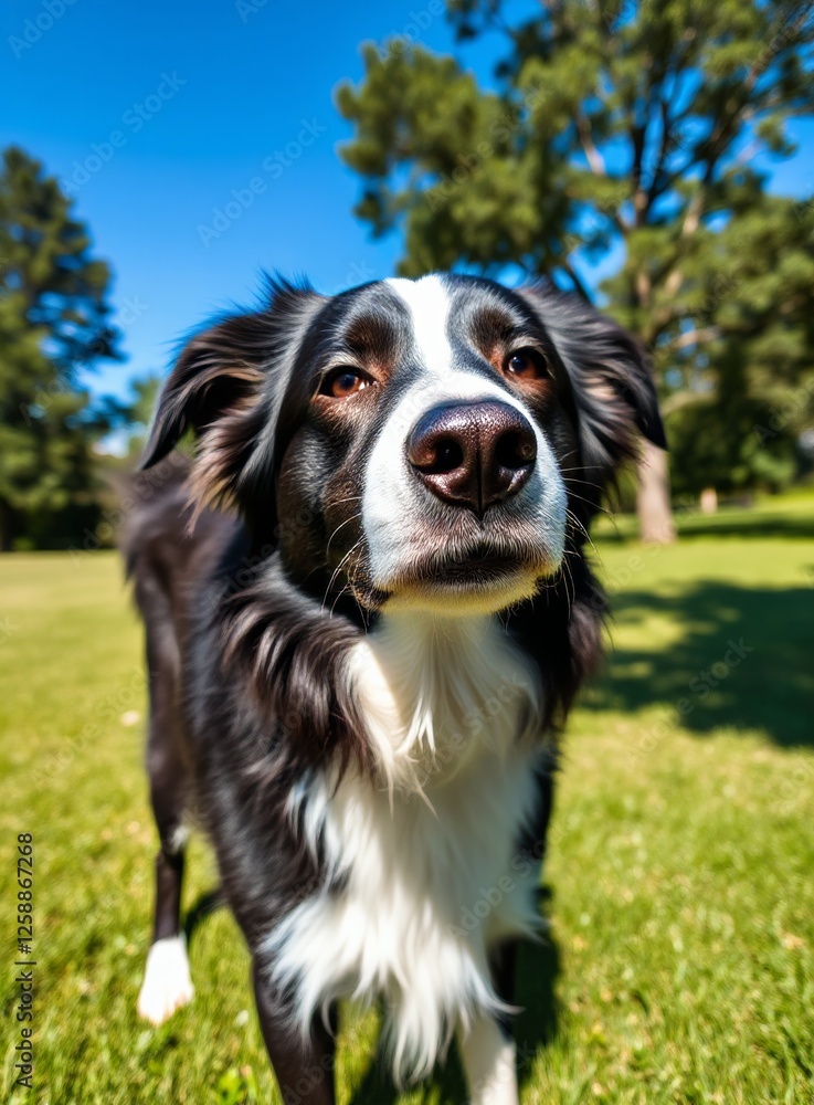 Adorable Border Collie on Green Grass Looking at Camera Dog Portrait Outdoors Adorable Border Collie on Green Grass Looking at Camera Dog Portrait Outdoors