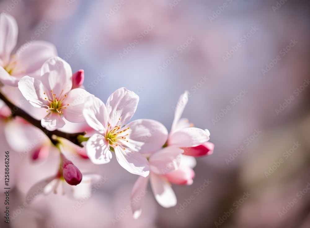 Delicate Pink Cherry Blossoms Blooming in Springtime Sunlight Floral Beauty Close-up Delicate Pink Cherry Blossoms Blooming in Springtime Sunlight Floral Beauty Close-up